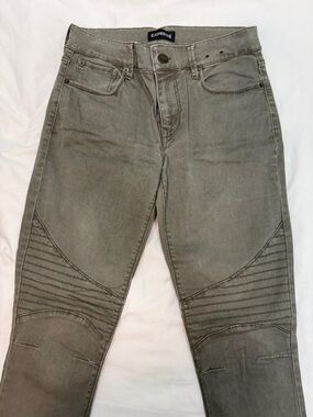 Express Wo Olive Green Moto-Style Jeans